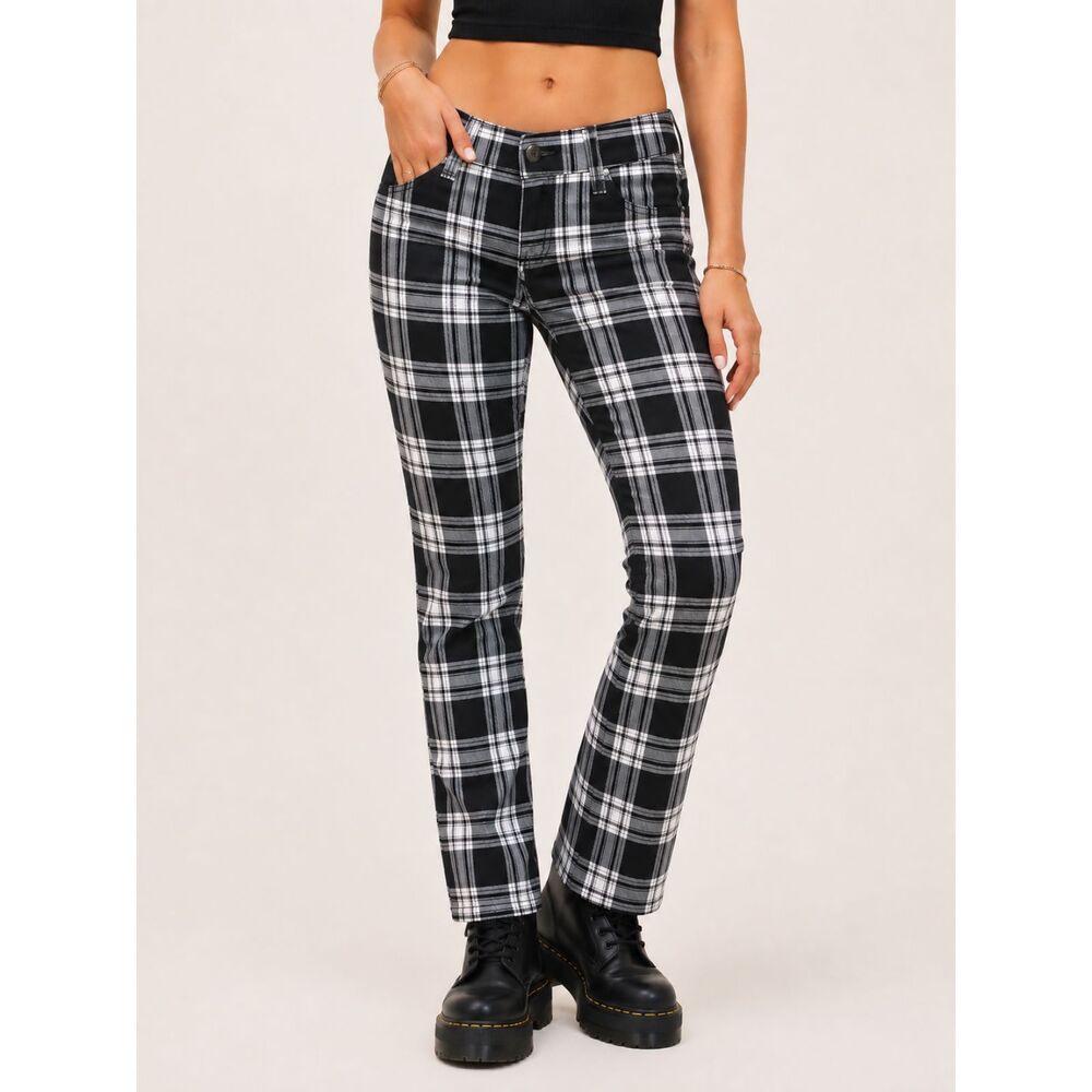 Tripp NYC Black White Plaid Skinny Pants Size 9 Y2K Punk Goth Emo Tartan